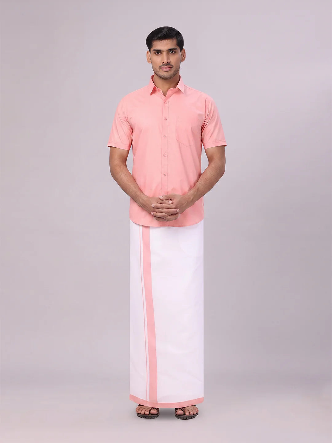 Minister White's Mens Shirt with Matching Border Dhoti Combo Casper