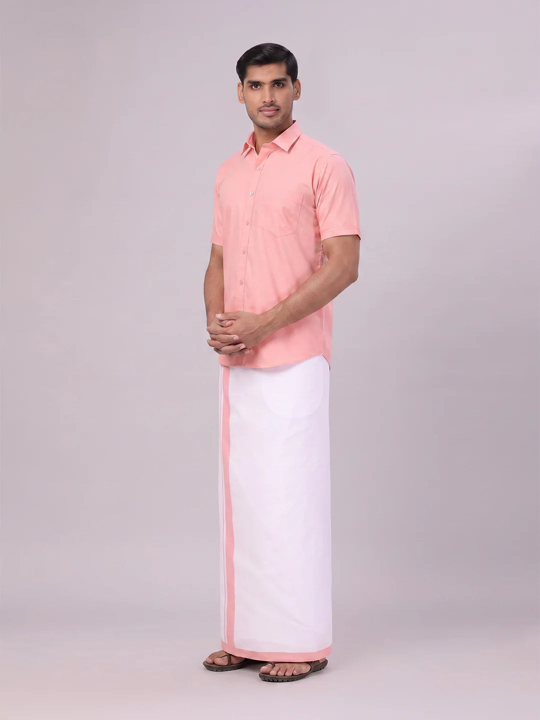 Minister White's Mens Shirt with Matching Border Dhoti Combo Casper