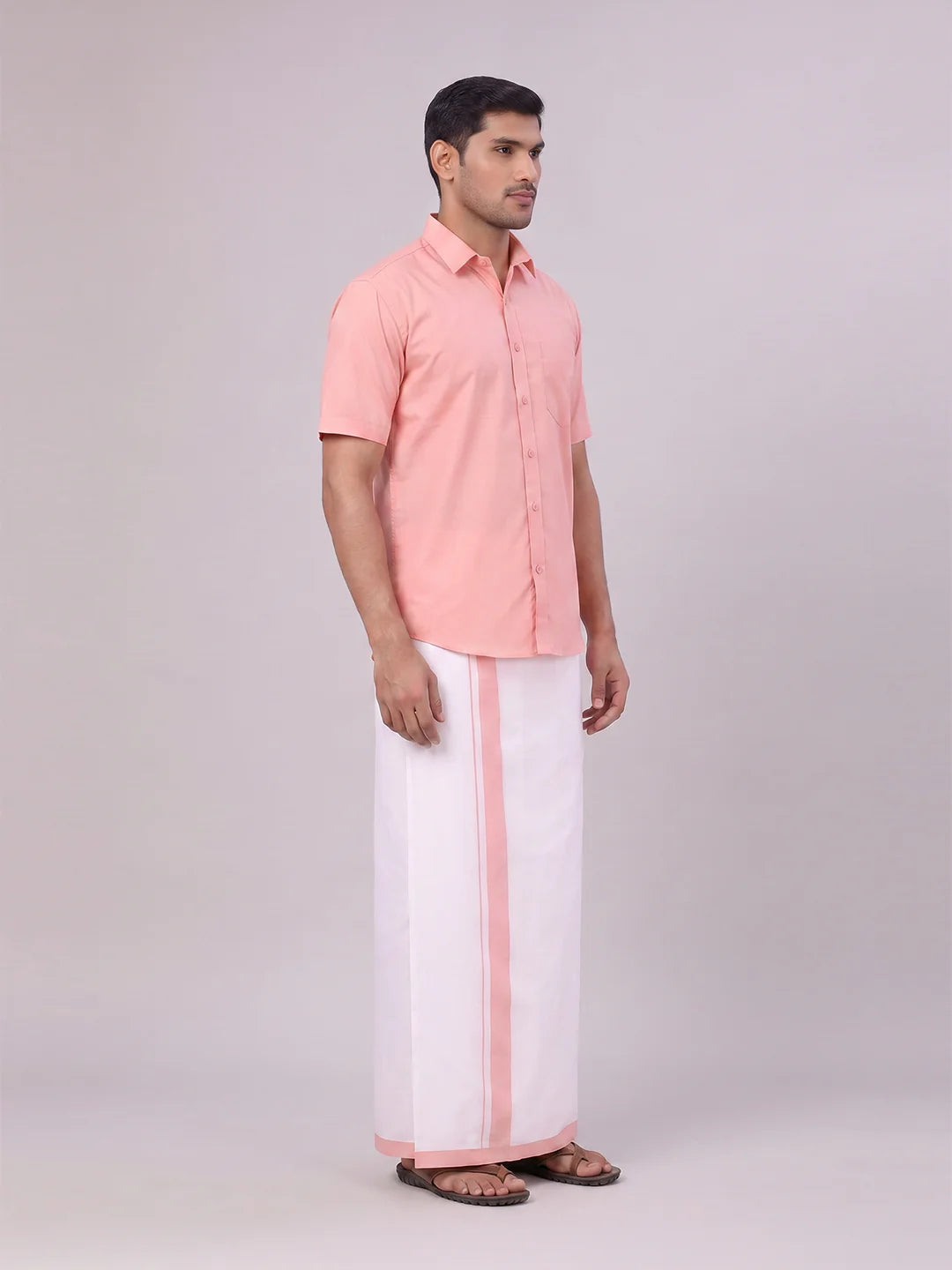 Minister White's Mens Shirt with Matching Border Dhoti Combo Casper