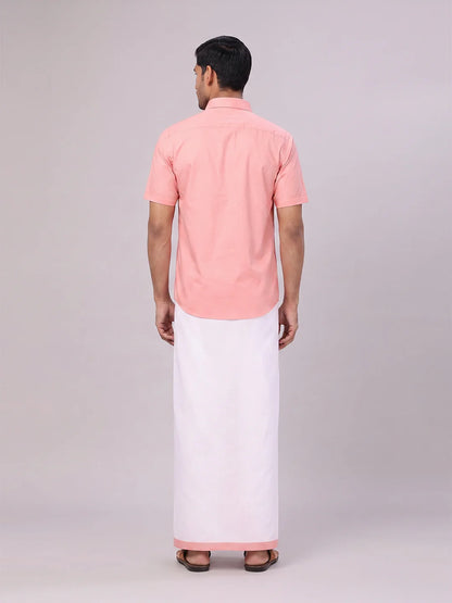 Minister White's Mens Shirt with Matching Border Dhoti Combo Casper