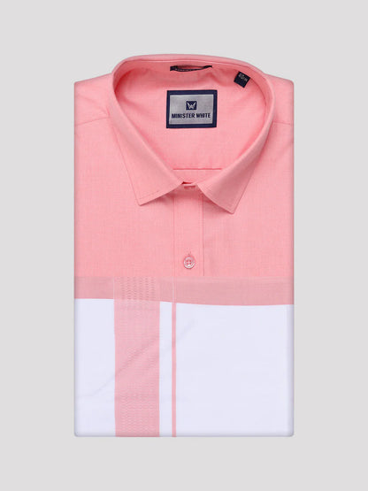 Minister White's Mens Shirt with Matching Border Dhoti Combo Casper