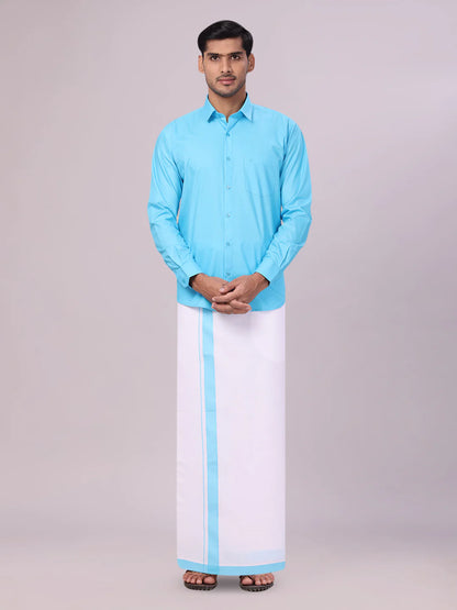 Minister White's Mens Shirt with Matching Border Dhoti Combo Casper