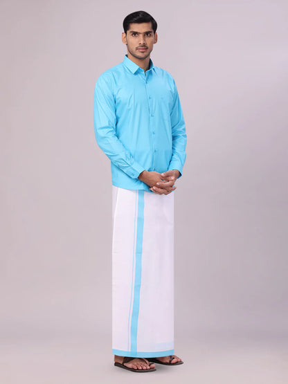 Minister White's Mens Shirt with Matching Border Dhoti Combo Casper