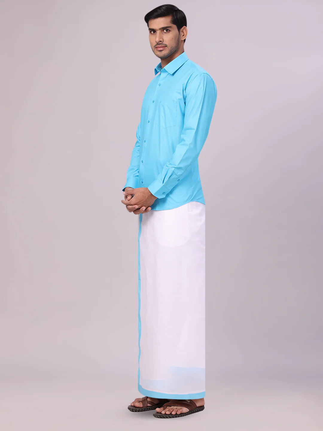 Minister White's Mens Shirt with Matching Border Dhoti Combo Casper