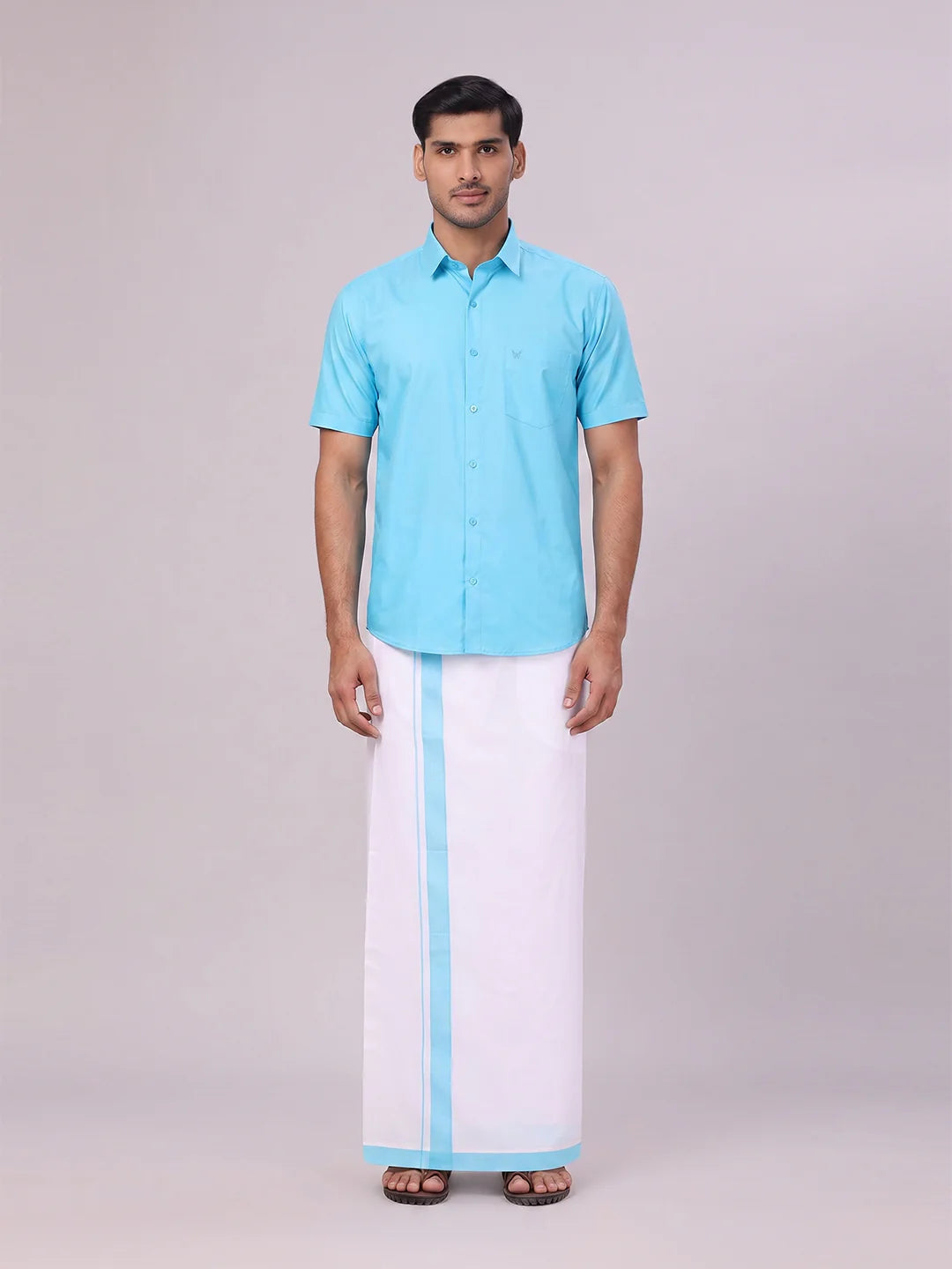 Minister White's Mens Shirt with Matching Border Dhoti Combo Casper