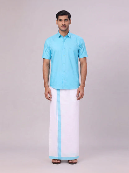 Minister White's Mens Shirt with Matching Border Dhoti Combo Casper