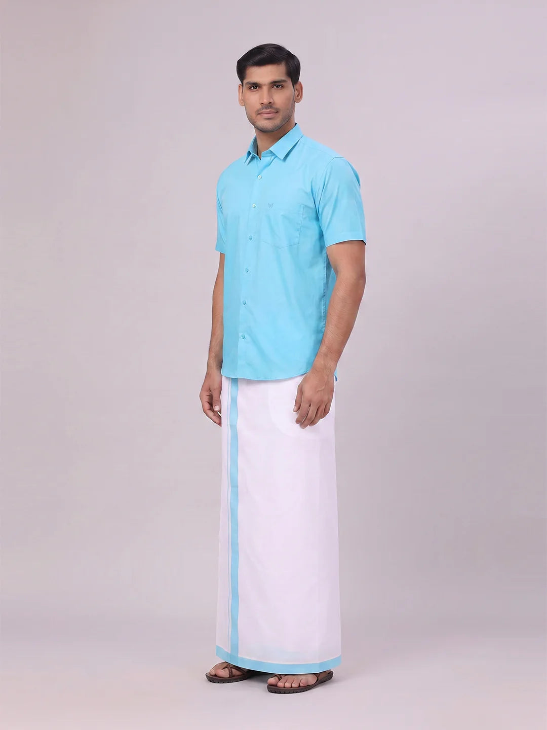 Minister White's Mens Shirt with Matching Border Dhoti Combo Casper