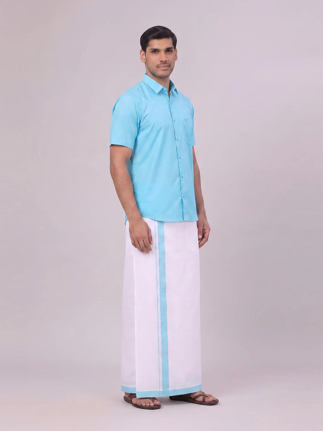 Minister White's Mens Shirt with Matching Border Dhoti Combo Casper