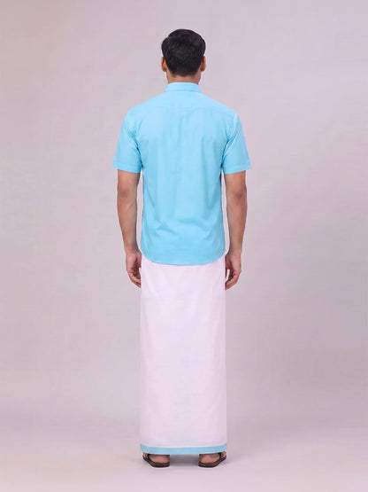 Minister White's Mens Shirt with Matching Border Dhoti Combo Casper