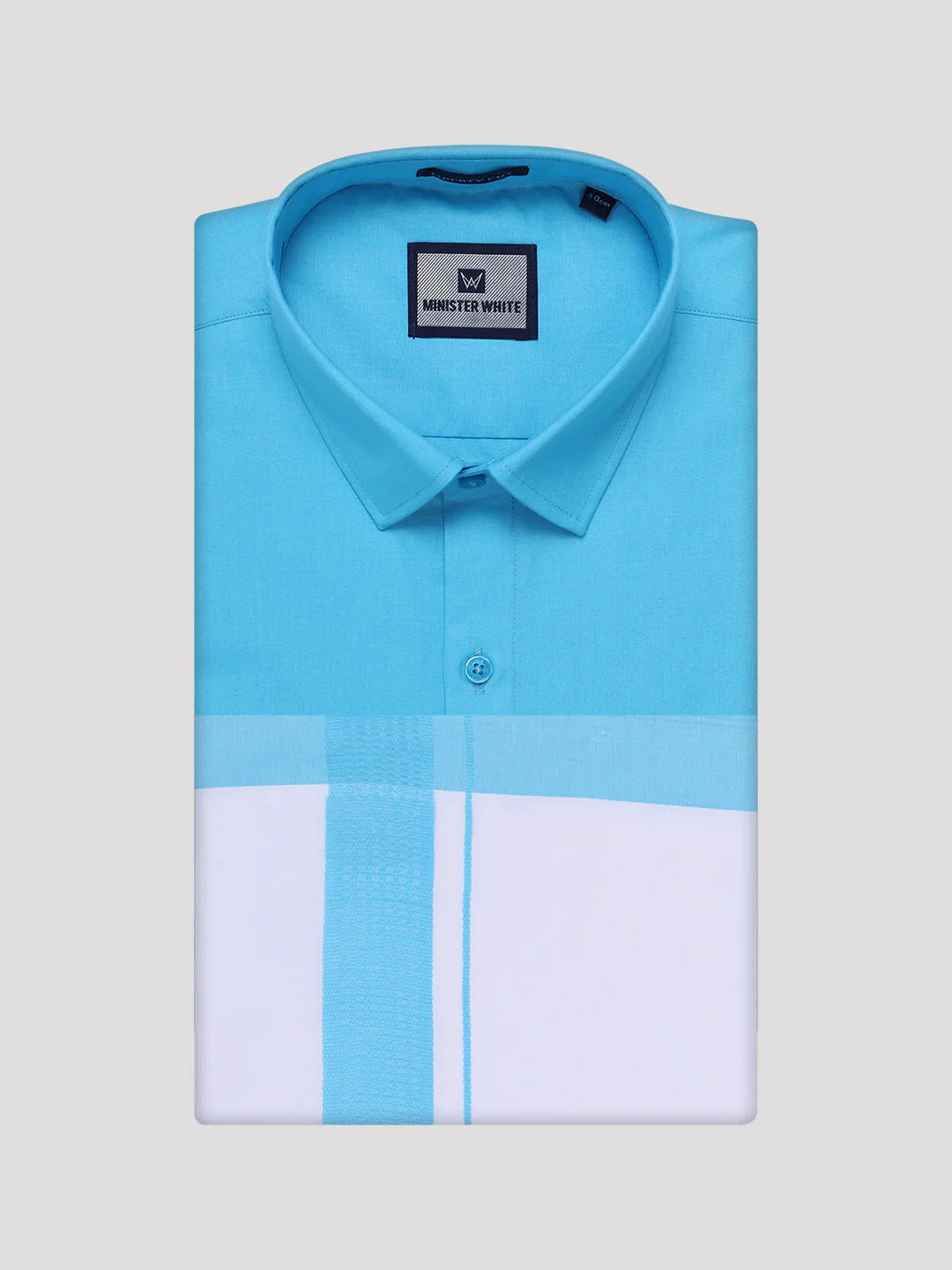 Minister White's Mens Shirt with Matching Border Dhoti Combo Casper