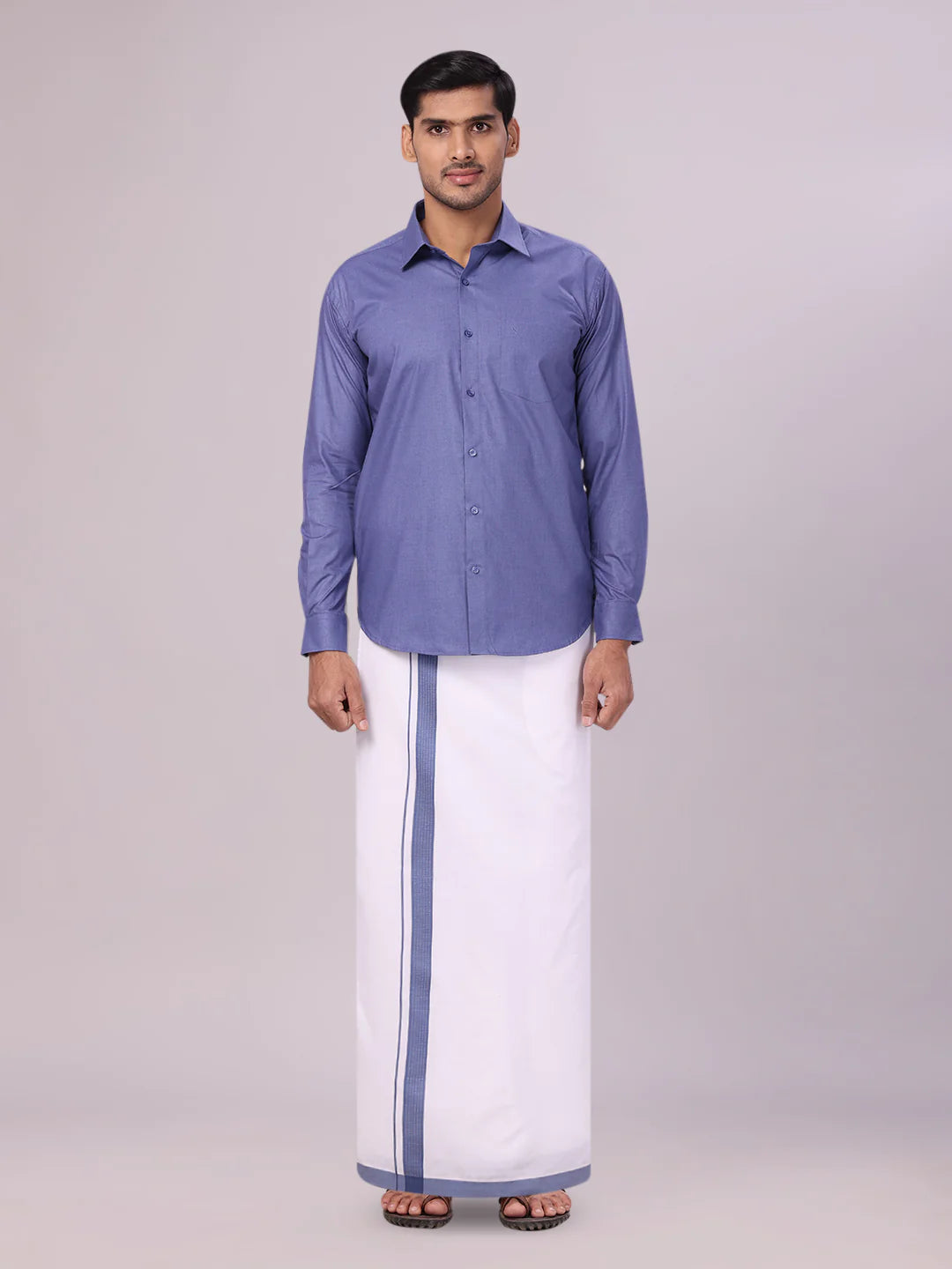 Minister White's Mens Shirt with Matching Border Dhoti Combo Casper