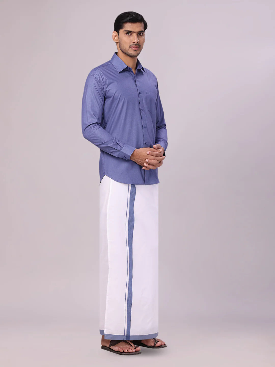 Minister White's Mens Shirt with Matching Border Dhoti Combo Casper