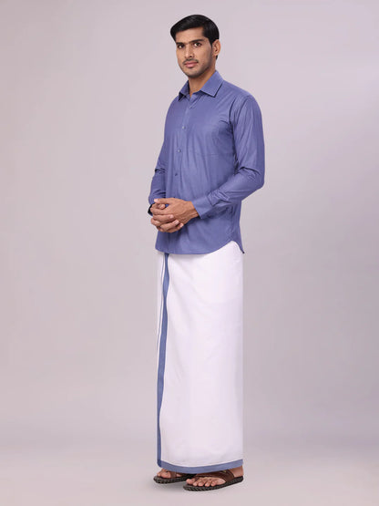Minister White's Mens Shirt with Matching Border Dhoti Combo Casper
