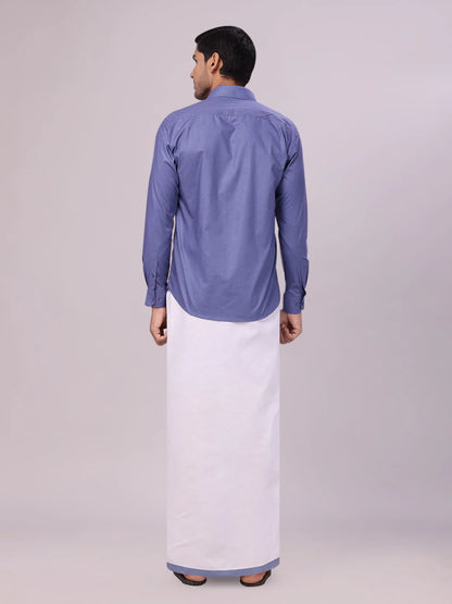 Minister White's Mens Shirt with Matching Border Dhoti Combo Casper
