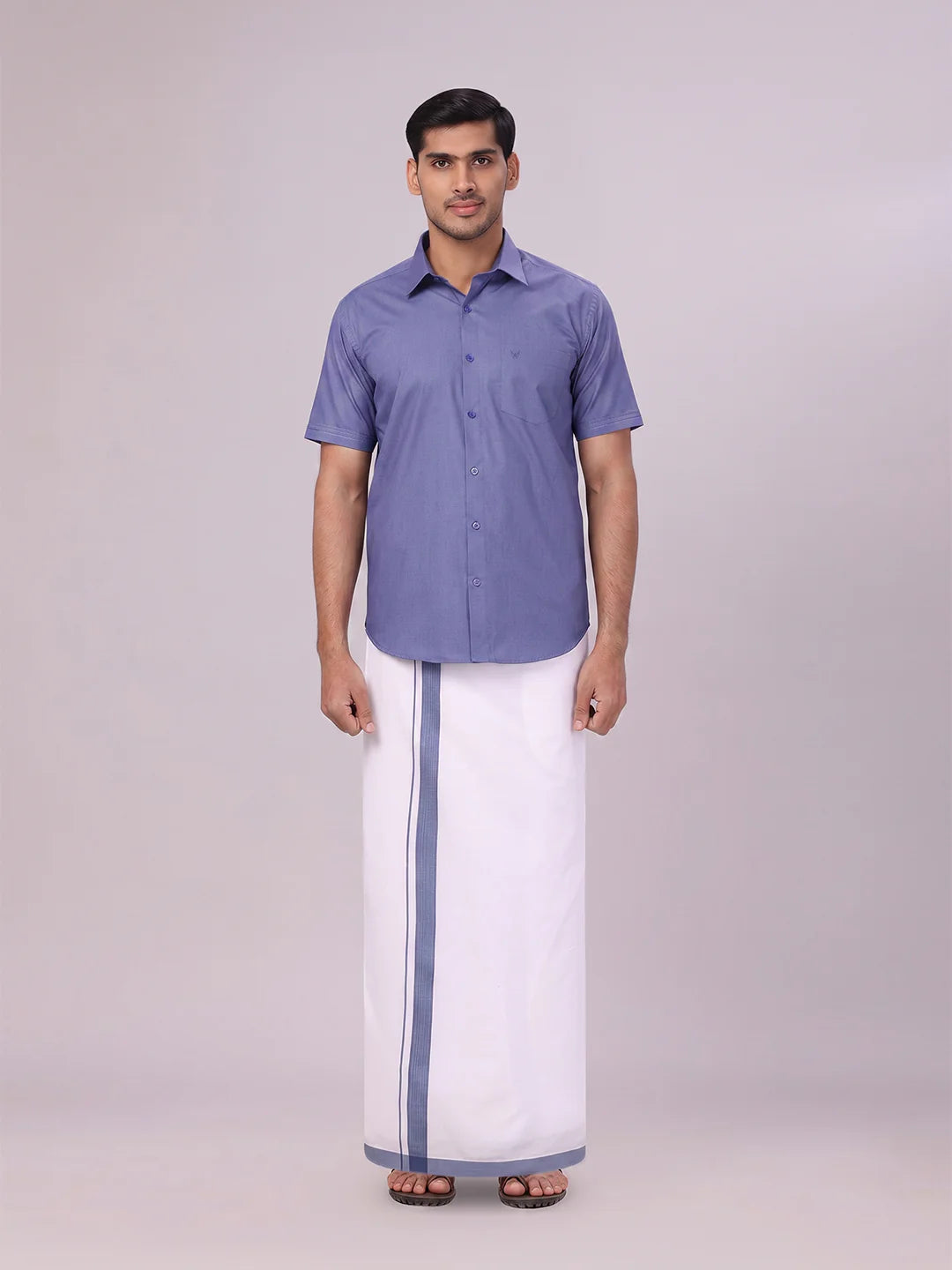 Minister White's Mens Shirt with Matching Border Dhoti Combo Casper