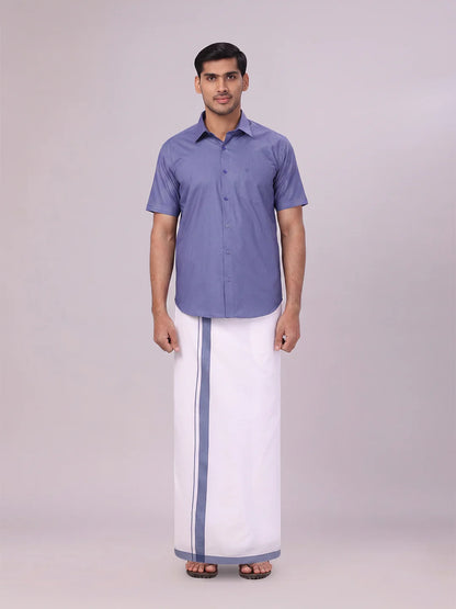 Minister White's Mens Shirt with Matching Border Dhoti Combo Casper
