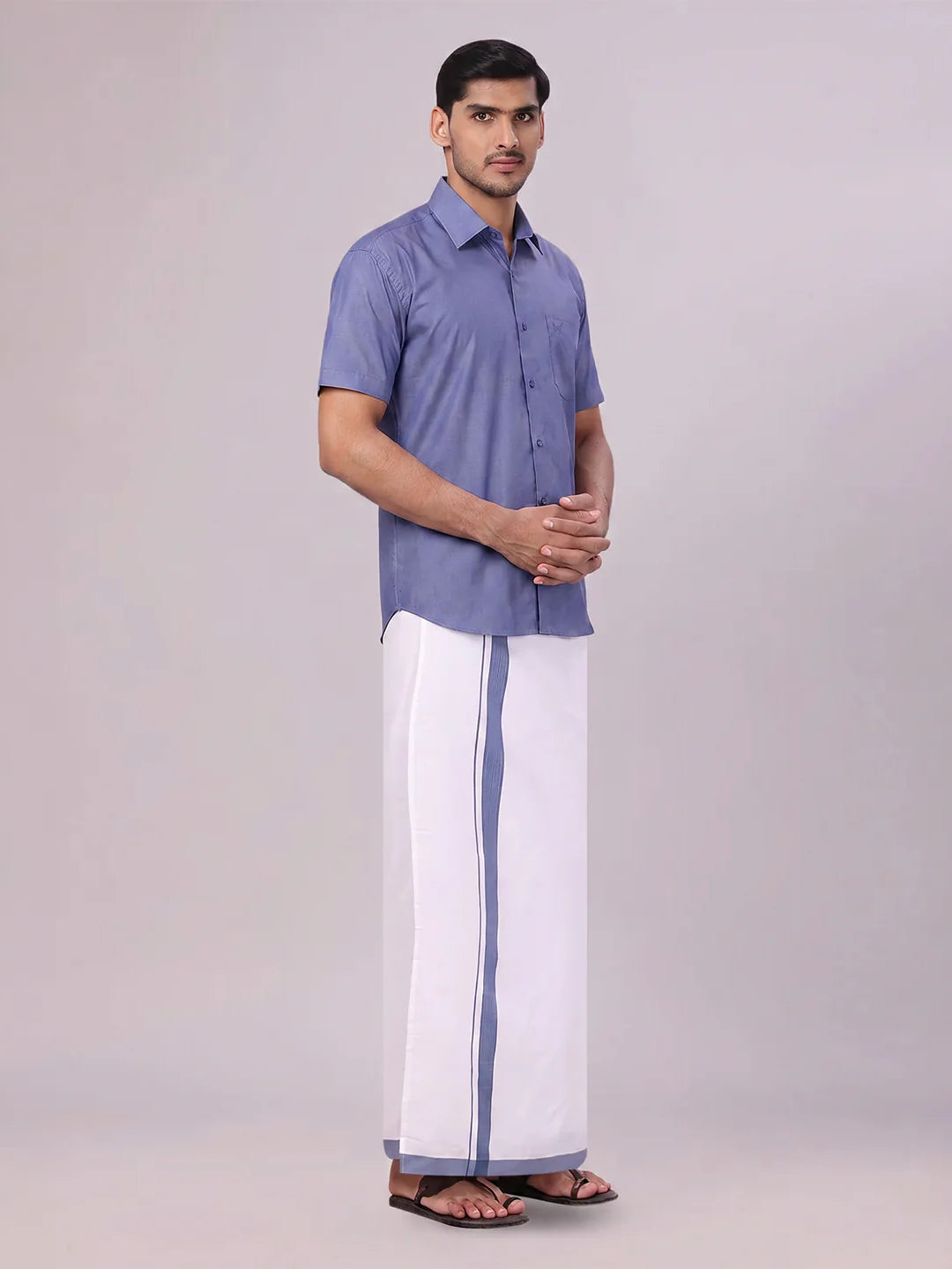 Minister White's Mens Shirt with Matching Border Dhoti Combo Casper