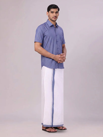 Minister White's Mens Shirt with Matching Border Dhoti Combo Casper