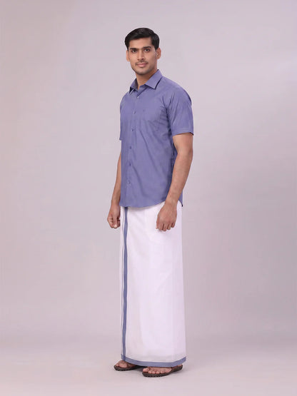 Minister White's Mens Shirt with Matching Border Dhoti Combo Casper