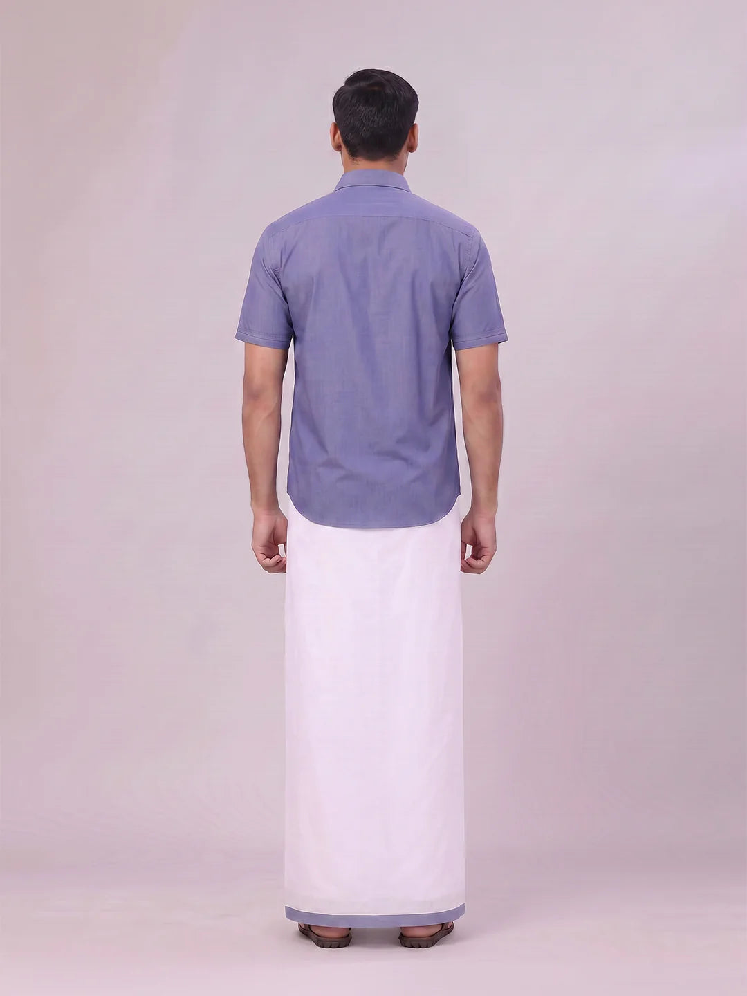Minister White's Mens Shirt with Matching Border Dhoti Combo Casper