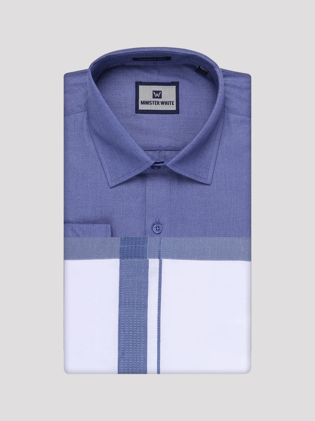 Minister White's Mens Shirt with Matching Border Dhoti Combo Casper
