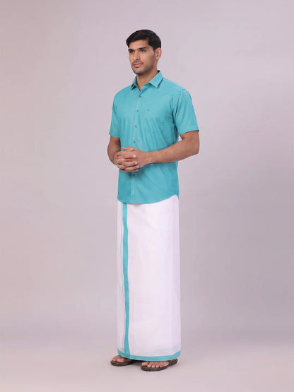 Minister White's Mens Shirt with Matching Border Dhoti Combo Casper