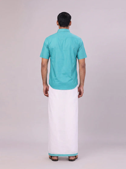 Minister White's Mens Shirt with Matching Border Dhoti Combo Casper