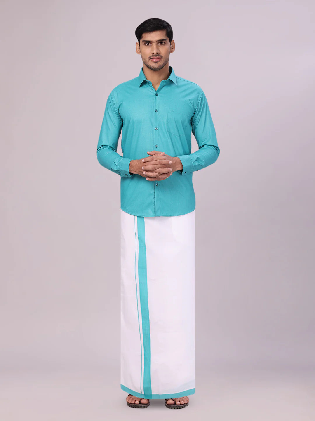 Minister White's Mens Shirt with Matching Border Dhoti Combo Casper