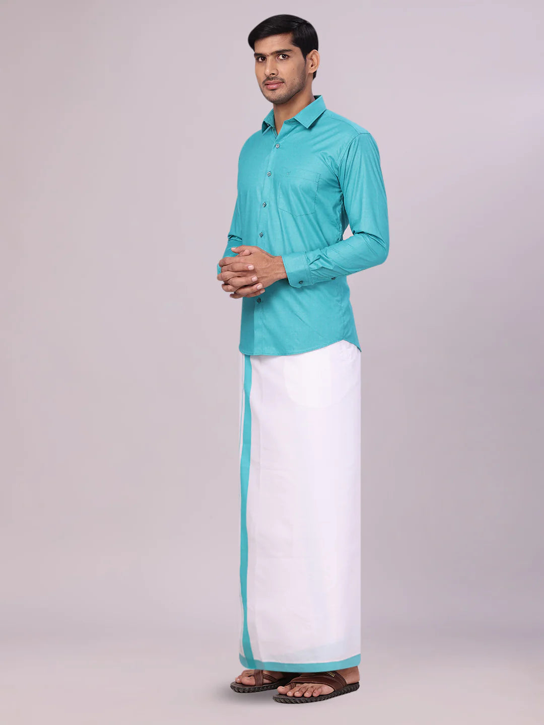 Minister White's Mens Shirt with Matching Border Dhoti Combo Casper