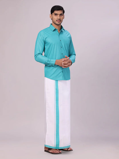 Minister White's Mens Shirt with Matching Border Dhoti Combo Casper