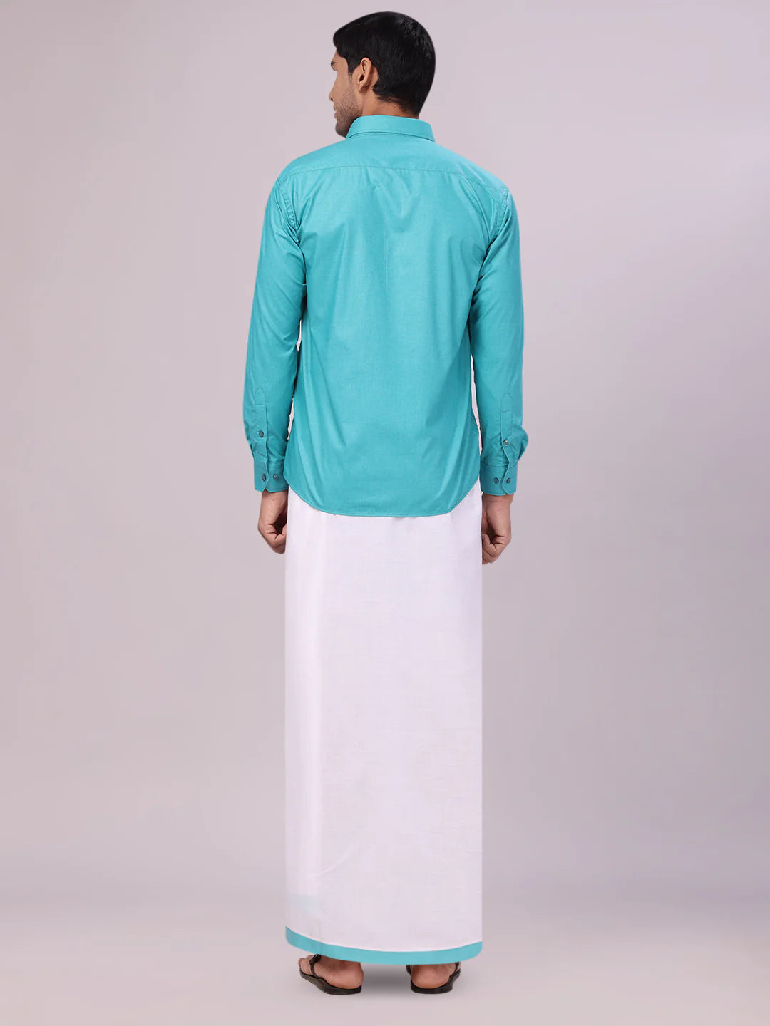 Minister White's Mens Shirt with Matching Border Dhoti Combo Casper
