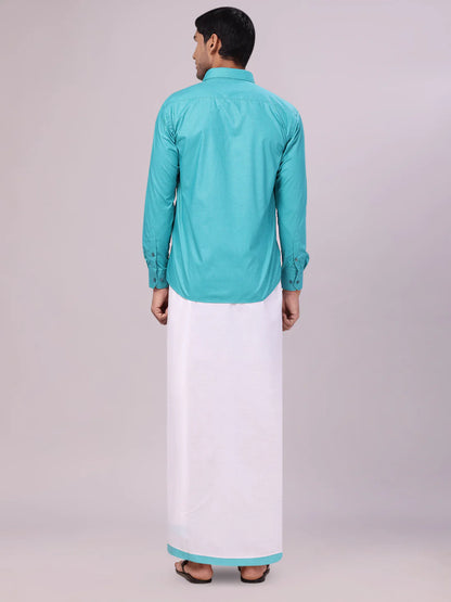 Minister White's Mens Shirt with Matching Border Dhoti Combo Casper