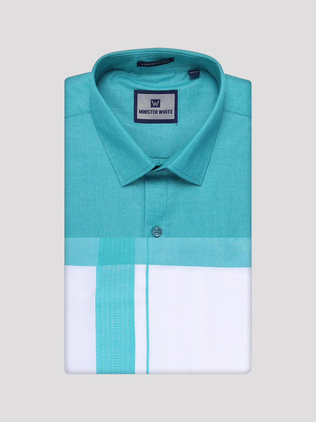 Minister White's Mens Shirt with Matching Border Dhoti Combo Casper