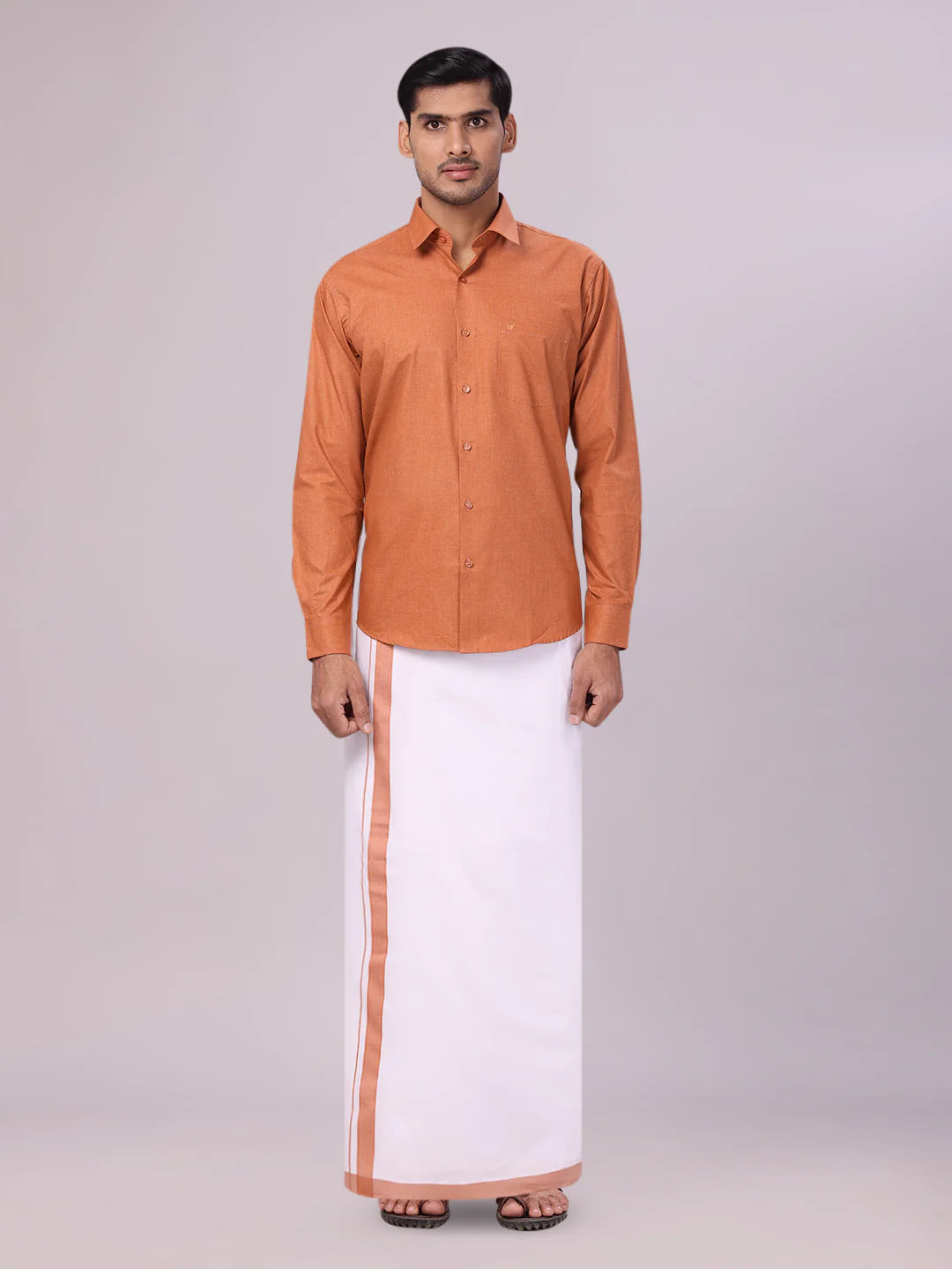 Minister White's Mens Shirt with Matching Border Dhoti Combo Casper