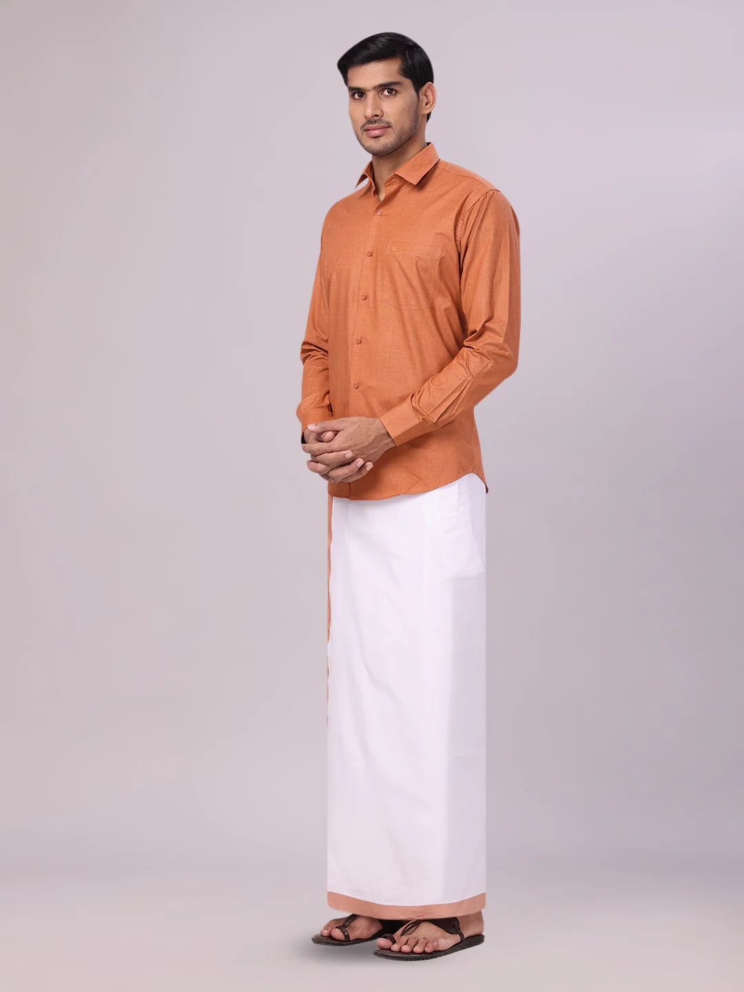 Minister White's Mens Shirt with Matching Border Dhoti Combo Casper