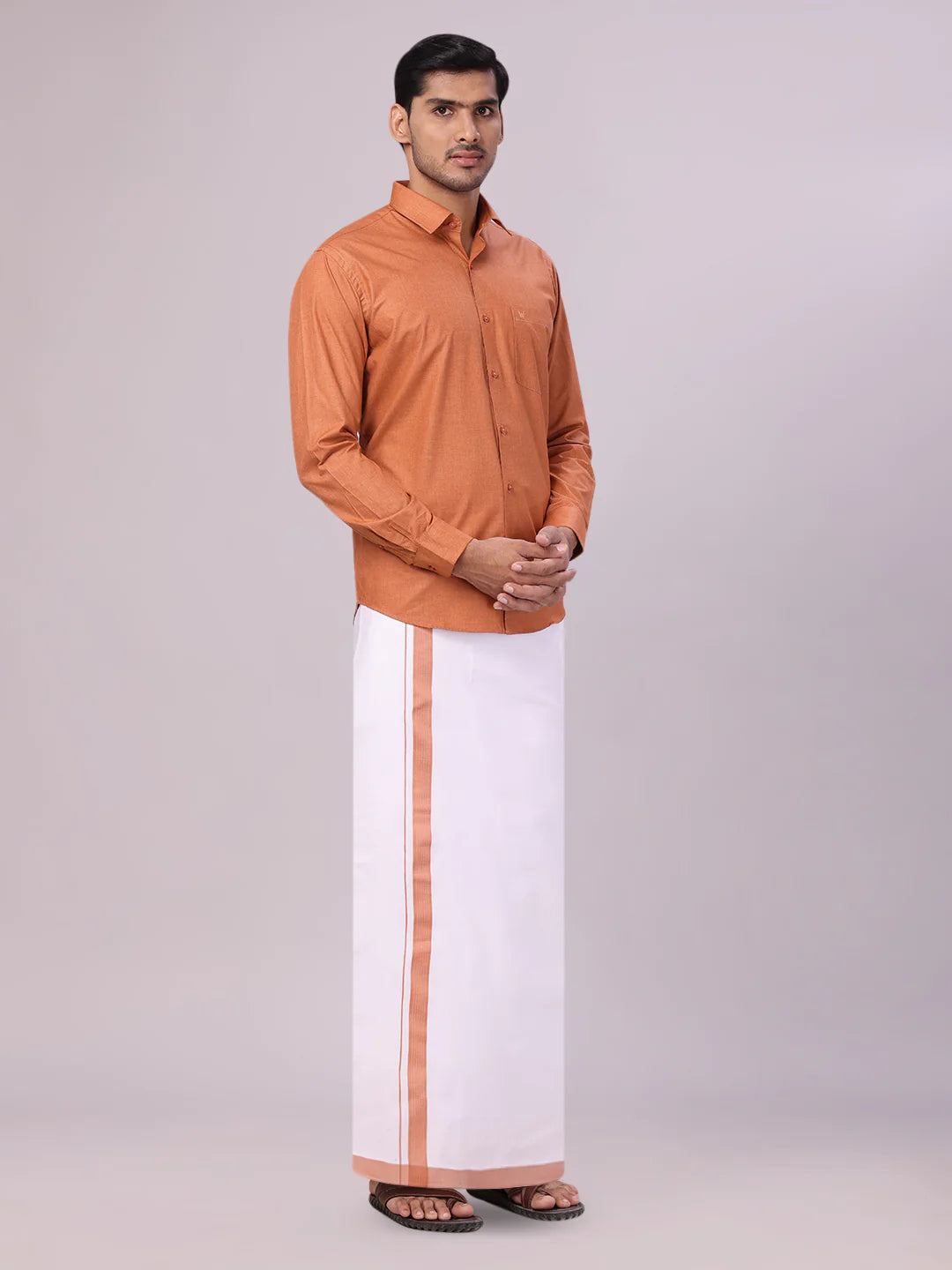 Minister White's Mens Shirt with Matching Border Dhoti Combo Casper