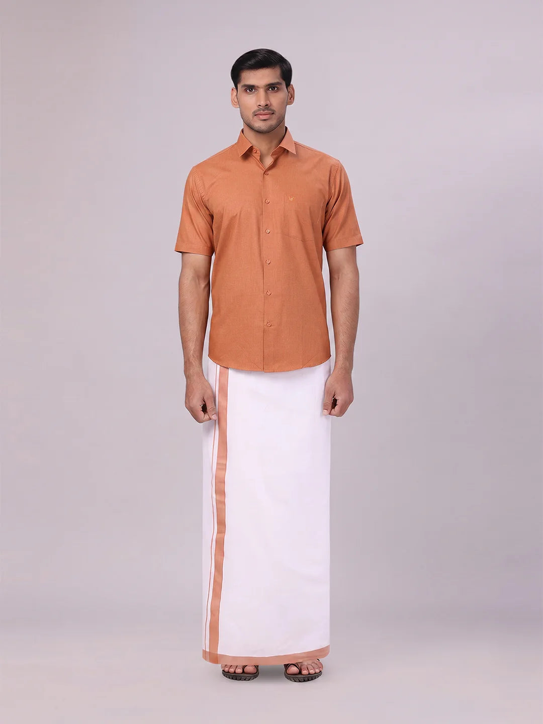 Minister White's Mens Shirt with Matching Border Dhoti Combo Casper