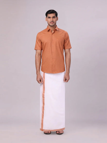 Minister White's Mens Shirt with Matching Border Dhoti Combo Casper