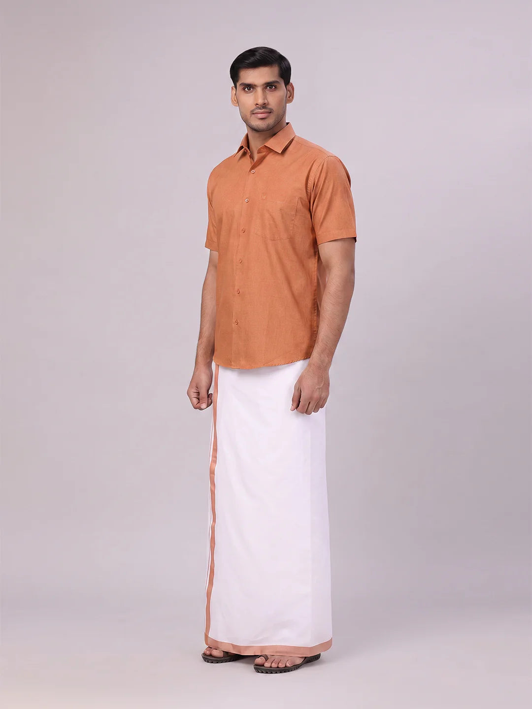 Minister White's Mens Shirt with Matching Border Dhoti Combo Casper
