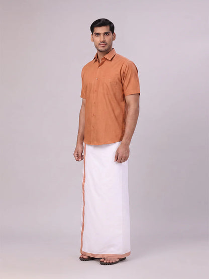 Minister White's Mens Shirt with Matching Border Dhoti Combo Casper