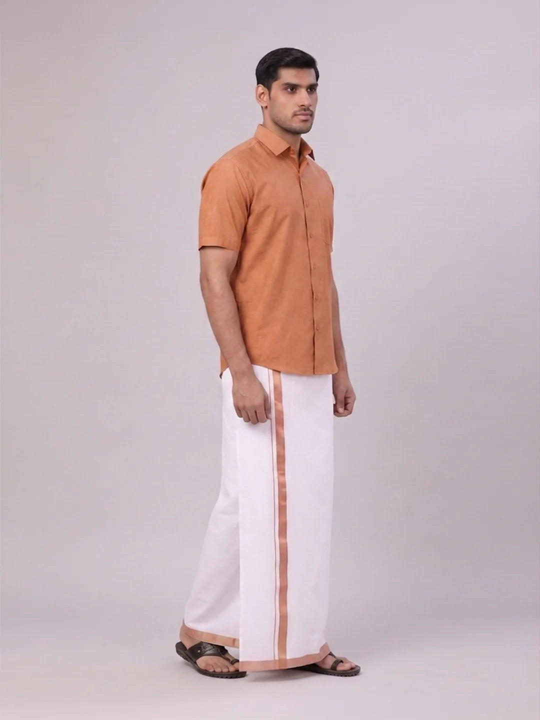 Minister White's Mens Shirt with Matching Border Dhoti Combo Casper