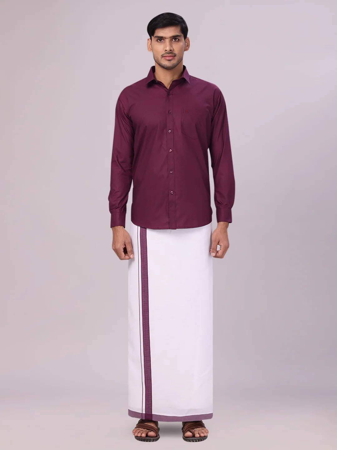 Minister White's Mens Shirt with Matching Border Dhoti Combo Casper