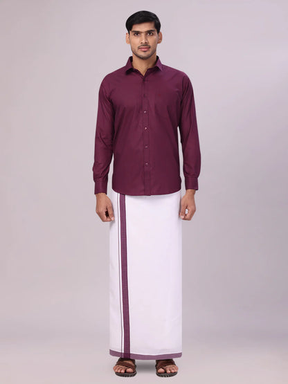 Minister White's Mens Shirt with Matching Border Dhoti Combo Casper