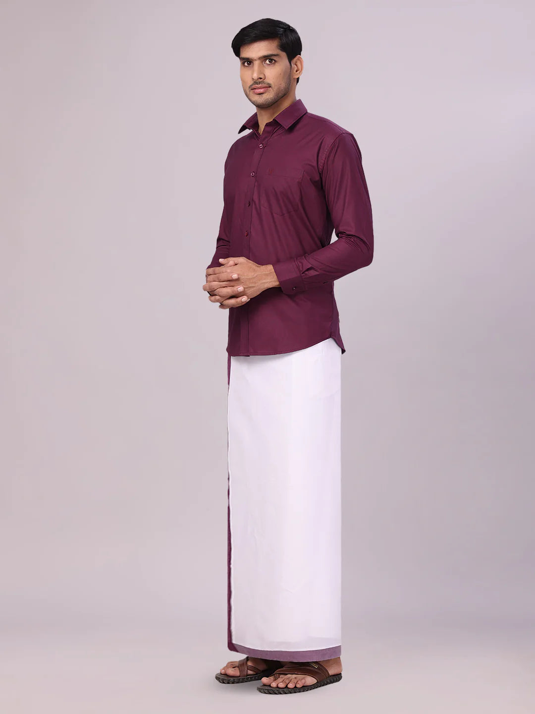 Minister White's Mens Shirt with Matching Border Dhoti Combo Casper