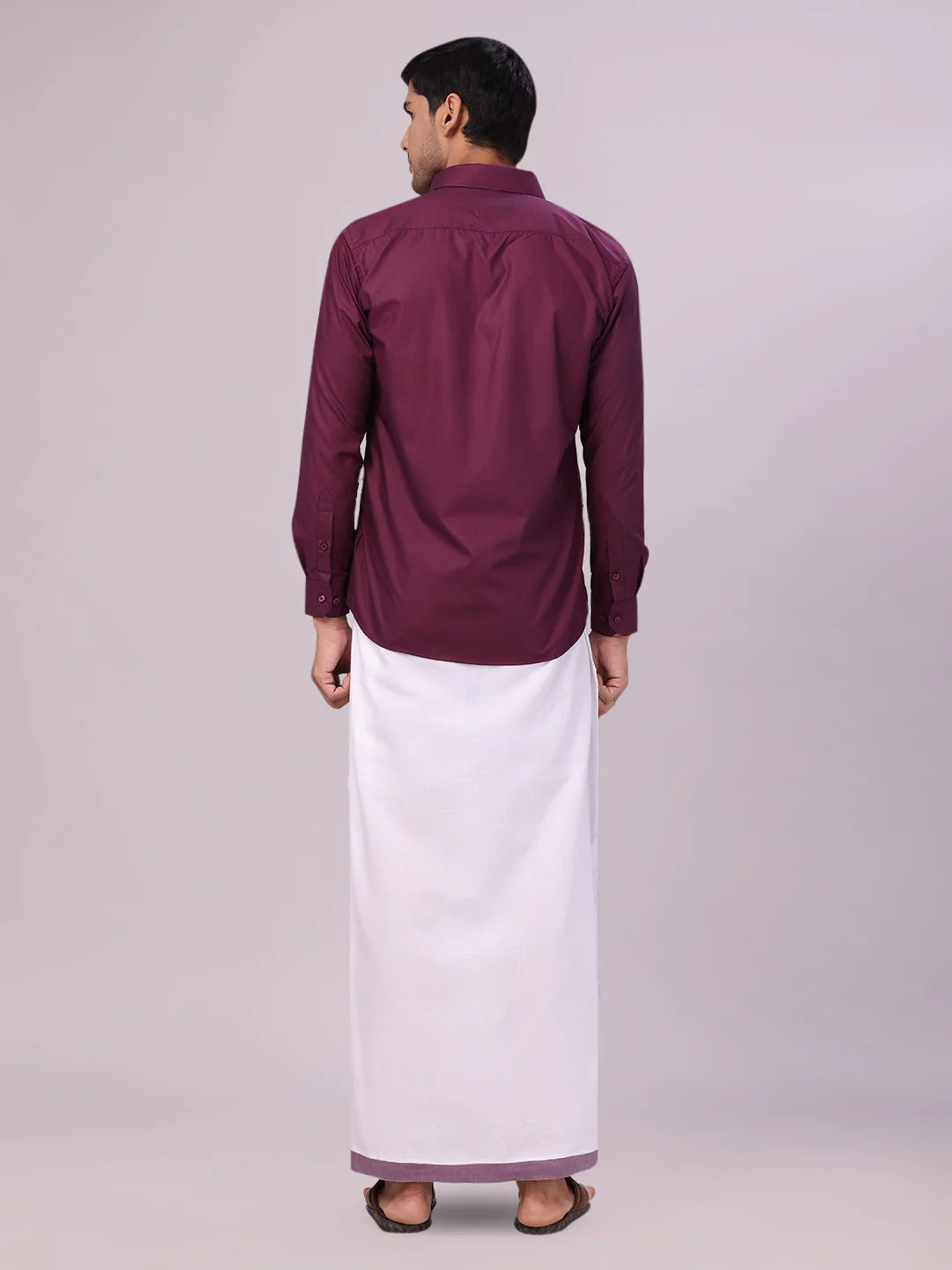 Minister White's Mens Shirt with Matching Border Dhoti Combo Casper