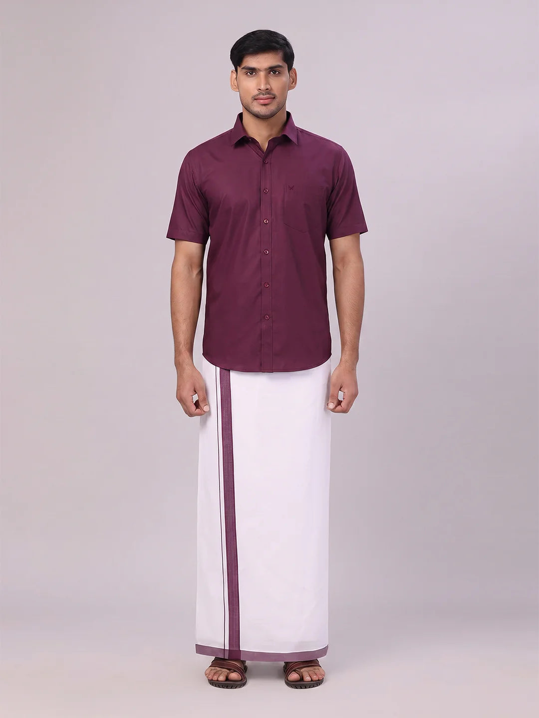 Minister White's Mens Shirt with Matching Border Dhoti Combo Casper