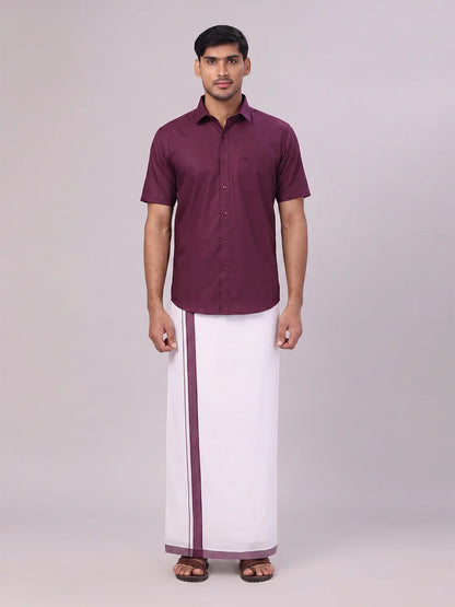 Minister White's Mens Shirt with Matching Border Dhoti Combo Casper