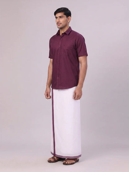 Minister White's Mens Shirt with Matching Border Dhoti Combo Casper