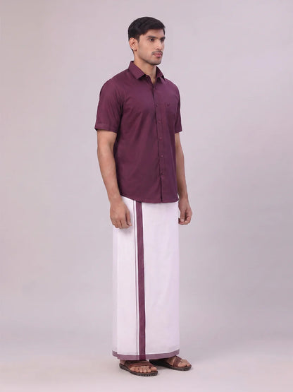 Minister White's Mens Shirt with Matching Border Dhoti Combo Casper