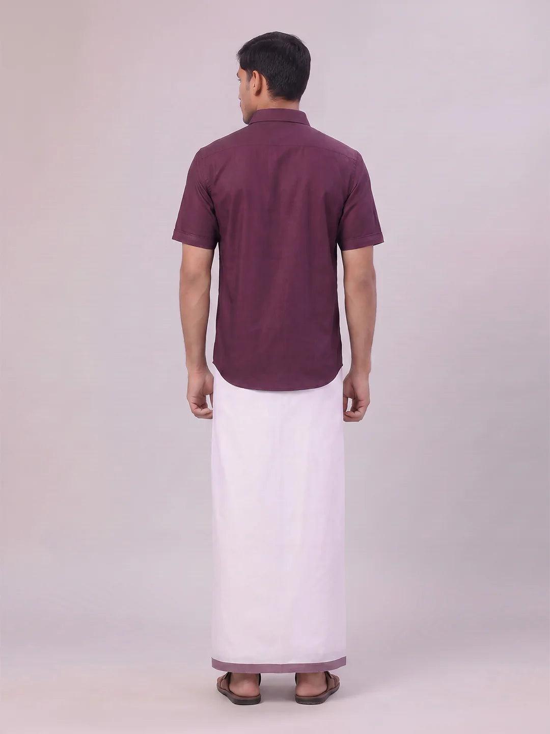 Minister White's Mens Shirt with Matching Border Dhoti Combo Casper